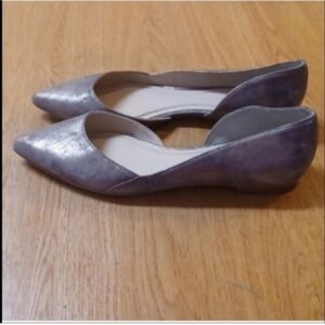 Marc Fisher pointy ballet Flats pewter gold color D'orsay